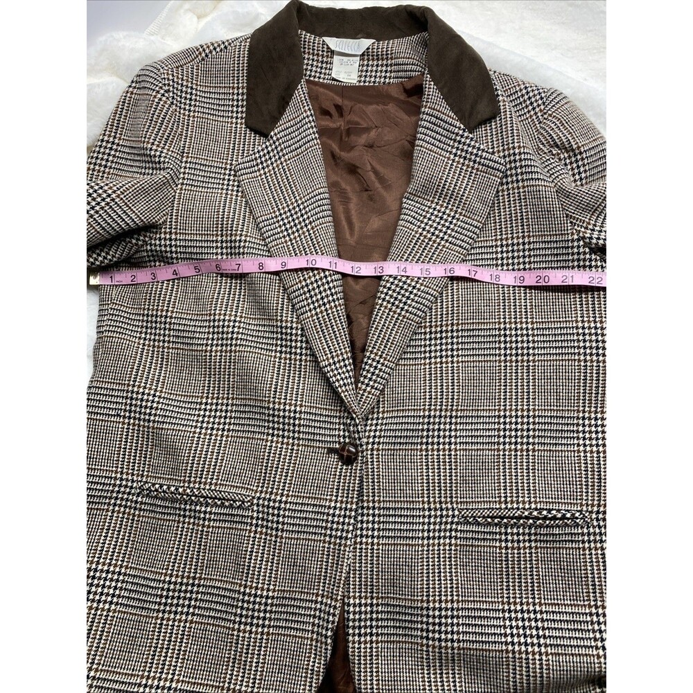 VTG Sellecca Plaid Blazer Jacket Women’s 14 Brown Velvet Collar Dark Academia - Picture 6 of 8